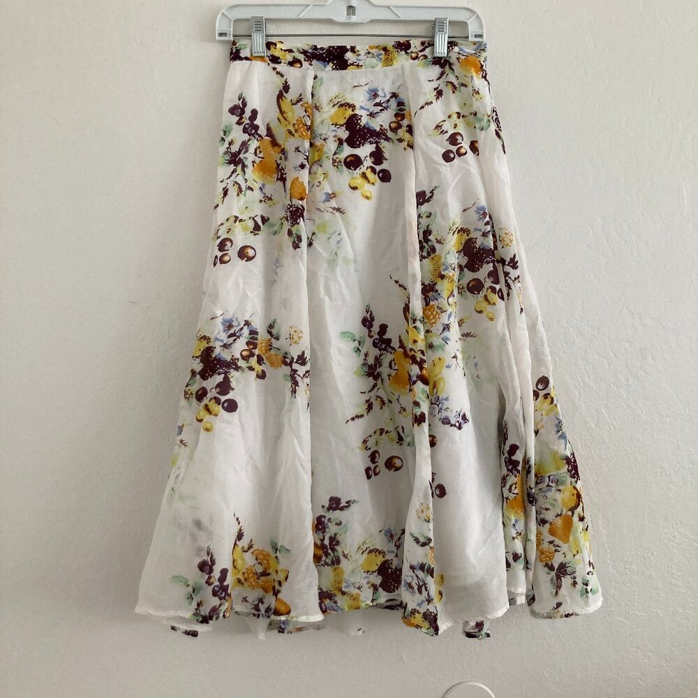 Evangeline Silk Blend Floral Knee Length Skirt White Flowy Fairy Cottagecore 4
